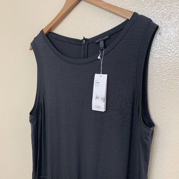 $318 Eileen Fisher Cropped Wide-Leg Jumpsuit Round Neck Gray Heather - Picture 5 of 10